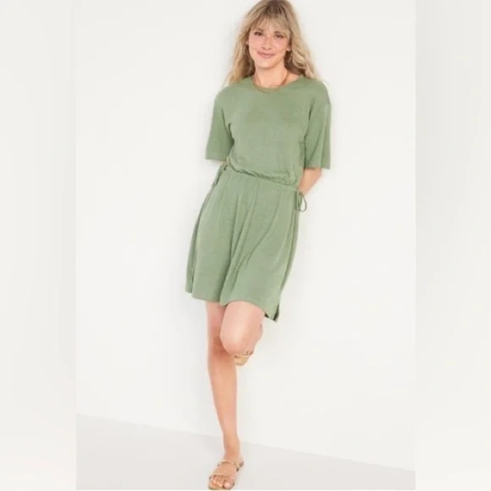 Old Navy Dress, Linen Blend, Olive Green